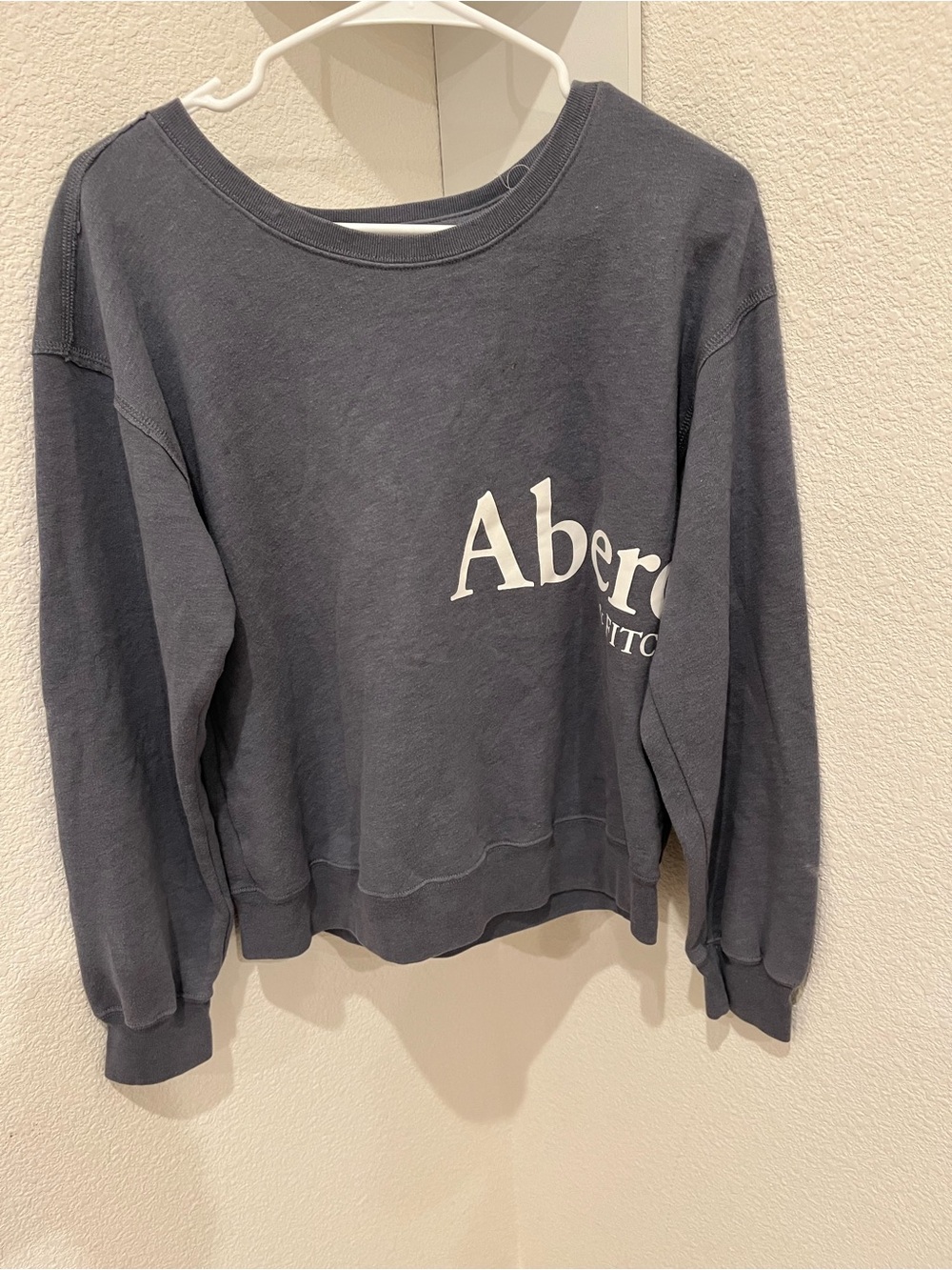 Abercrombie & Fitch Women's Scoop Crew in Charcoal Gray with White Logo